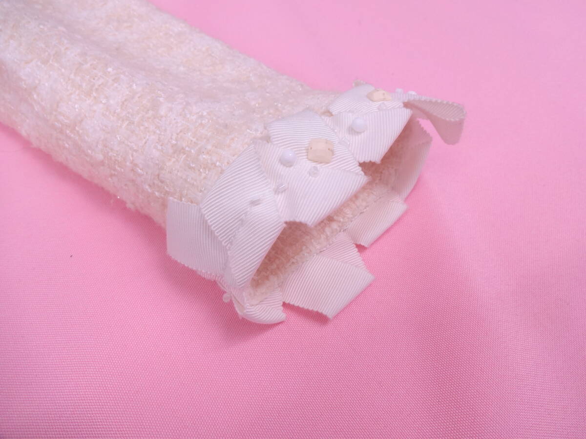 miss ashida ミスアシダ　　ツイードノーカラージャケット　グログランリボン飾り　オフホワイト_画像9