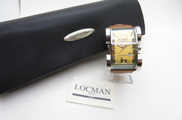 1円～【動品】LOCMAN ロックマン イタリア制 ラテン ラバー R.500 自動巻 メンズ 腕時計 AT シルバー ブラウンレザー ケース有り　4-5-2