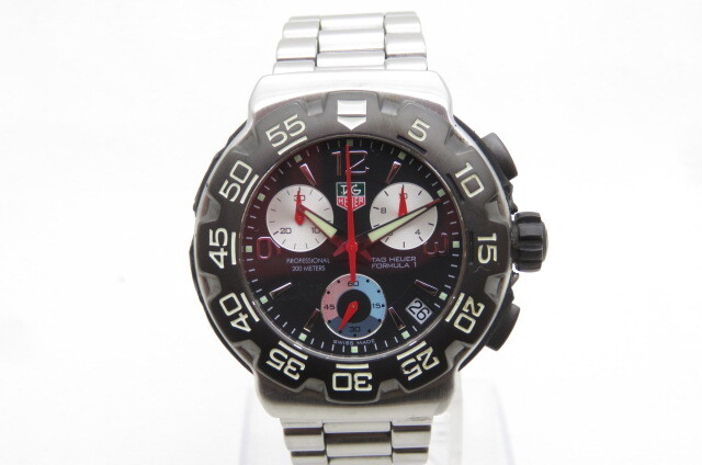 1円～【動品】TAG HEUER タグ?ホイヤー フォーミュラ 1 CAC1110-0 メンズ クロノグラフ 腕時(shí)計(jì) デイト ブラック文字盤 シルバー　5-5-17
