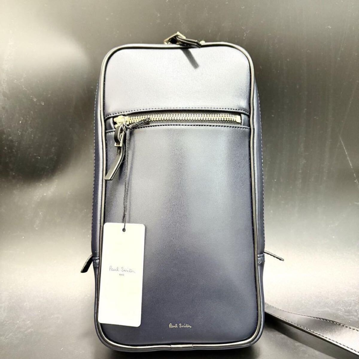 未使用保管品●PaulSmith ポールスミス メンズ ビジネス ボディバッグ クロスボディ ロゴ 斜め掛け レザー 本革 ネイビー