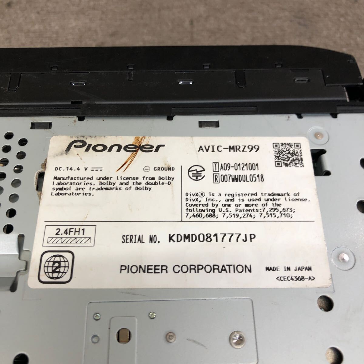 AV5-821 супер-скидка навигационная система Carrozzeria Pioneer AVIC-MRZ99 Memory Navi CD DVD Bluetooth корпус только простой рабочее состояние подтверждено б/у текущее состояние товар 