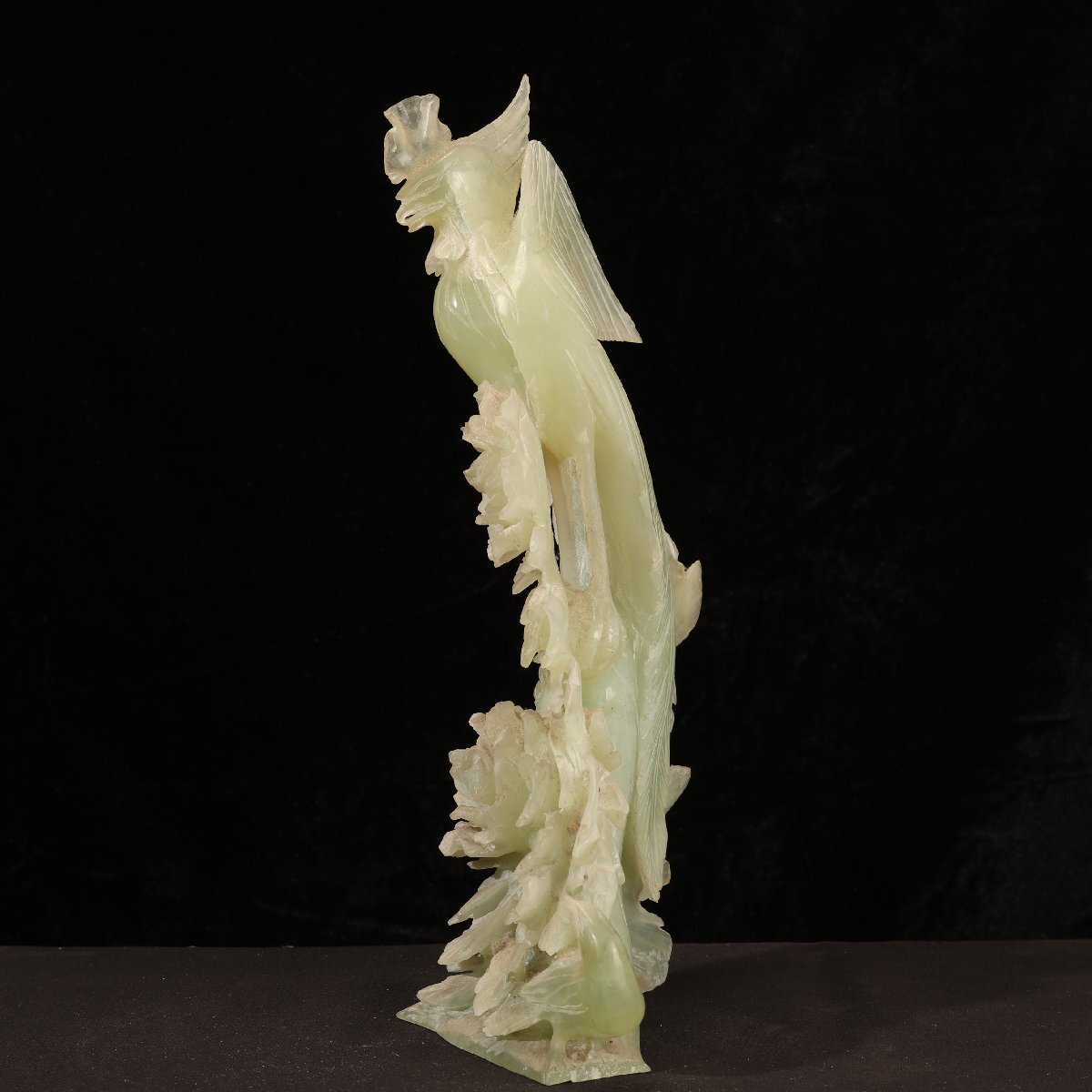 珍品堂】1円から F074 置物 鳳凰 天然玉石 翡翠 細密彫刻 縁起物