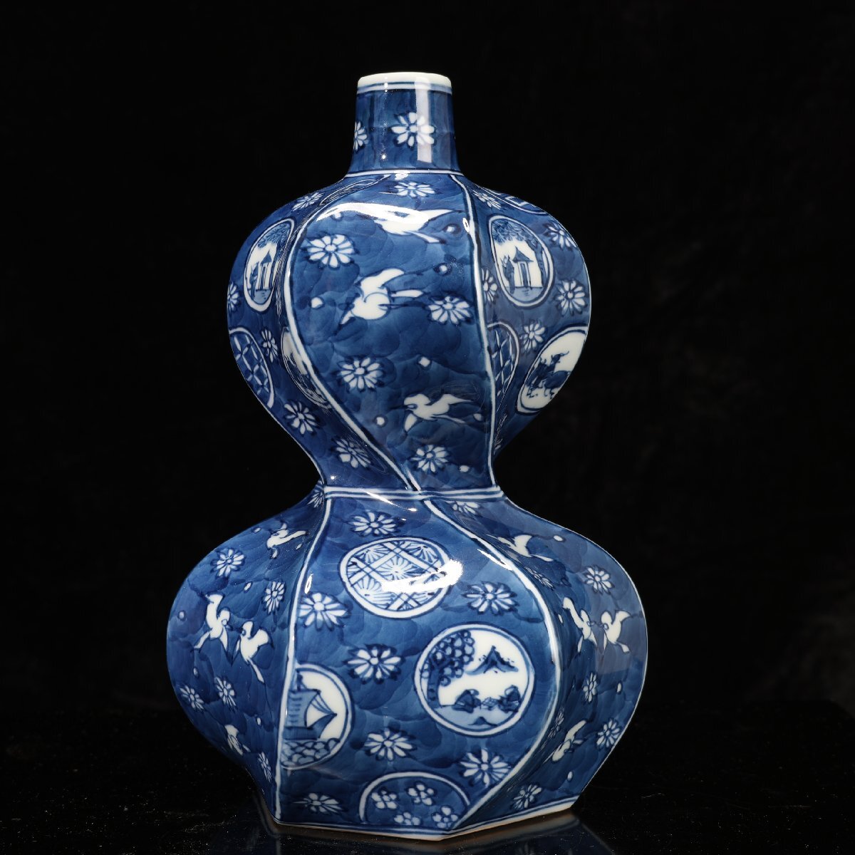 珍品堂】1円から F097 有田焼 源右衛門 祥瑞丸紋 瓢箪形花瓶 壺