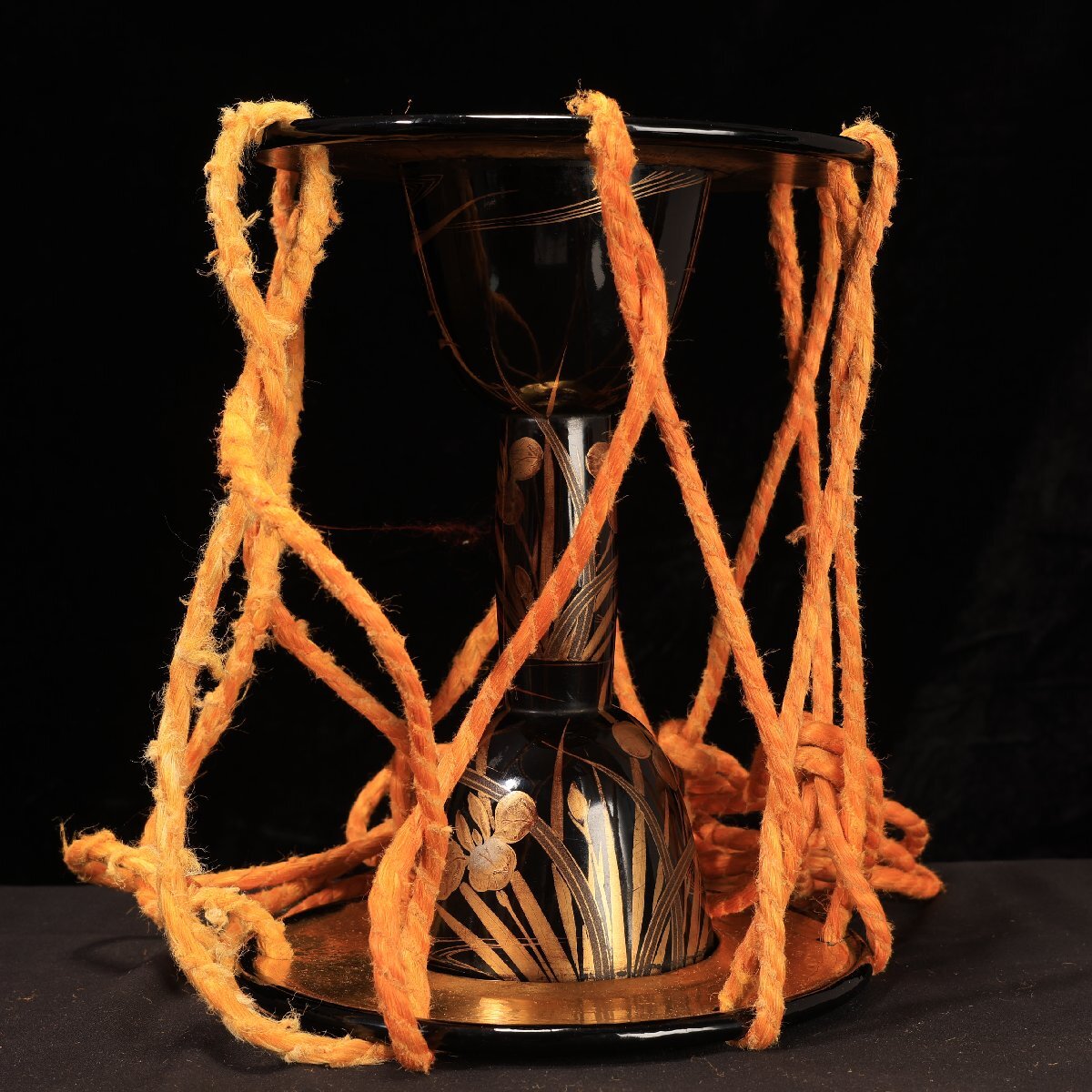 【珍品堂】1円から C044 和楽器　和太鼓　鼓 箱付　時絵　時代物　骨董品　高さ約26cm 　幅約20cm　