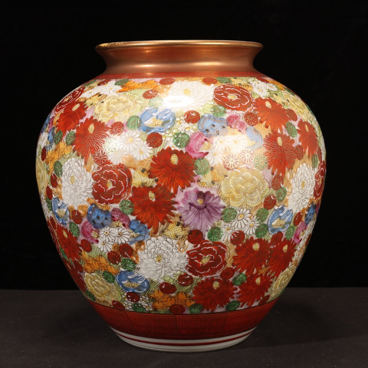 珍品堂】1円から G061 九谷焼 百花絵 花瓶 壺 懐石 和食器 古