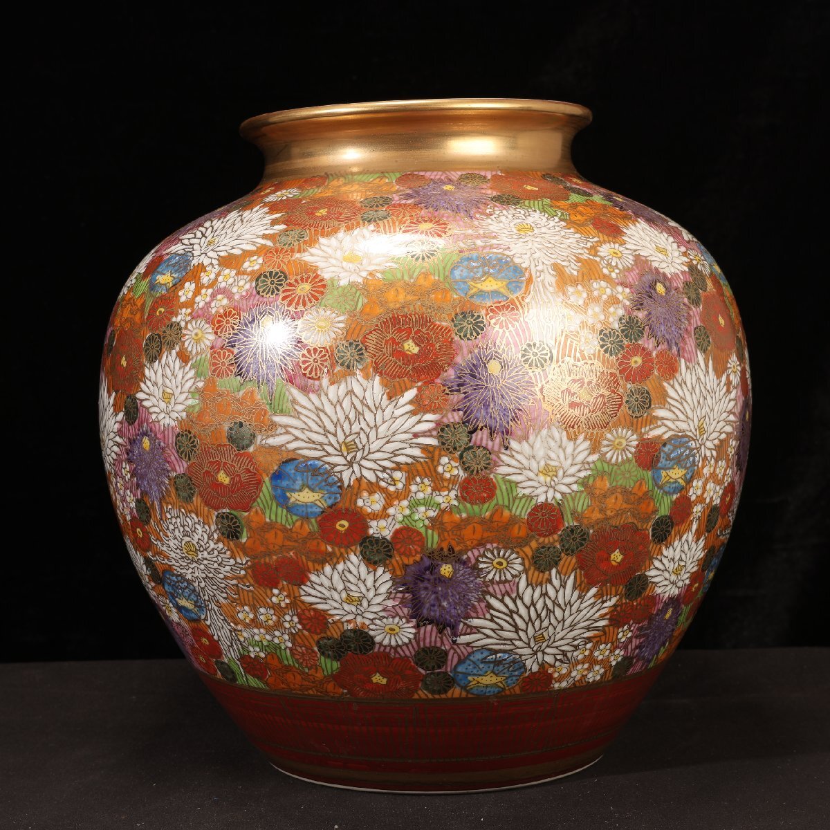 珍品堂】1円から G045-P08 九谷焼 金彩 百花詰 金蘭手 花瓶 壺