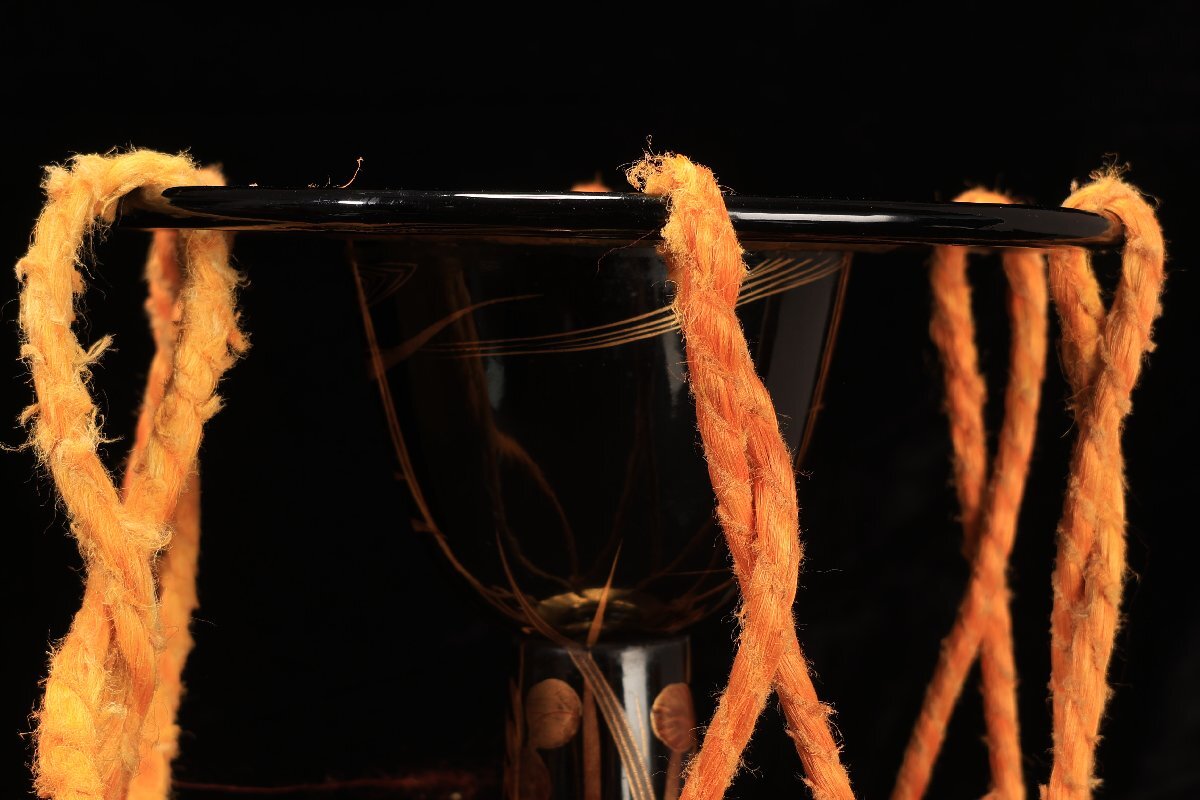 【珍品堂】1円から C044 和楽器　和太鼓　鼓 箱付　時絵　時代物　骨董品　高さ約26cm 　幅約20cm　