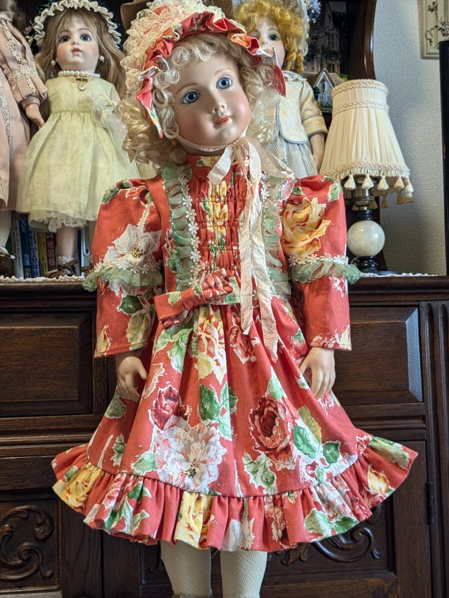 アンティークビスクドール用ドレス・ボネ・ネックレス・ブーケの