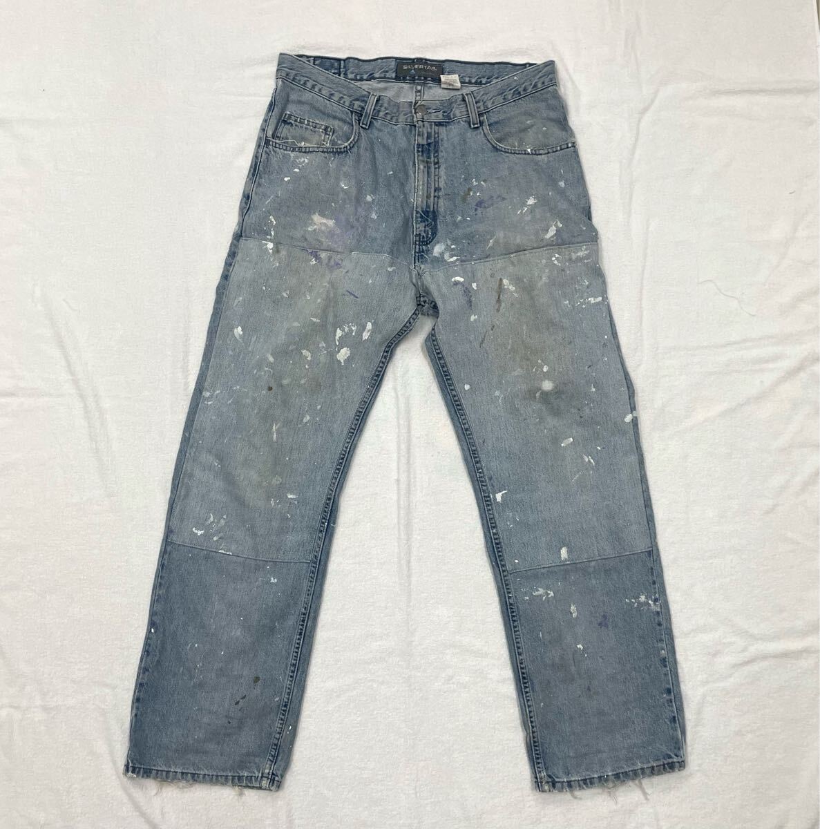 実物 90sリーバイス Levi’s シルバータブ silver tab W34 L32デニム パンツ ワイド ジーンズ ダメージ ペインター ダブルニー カーハート