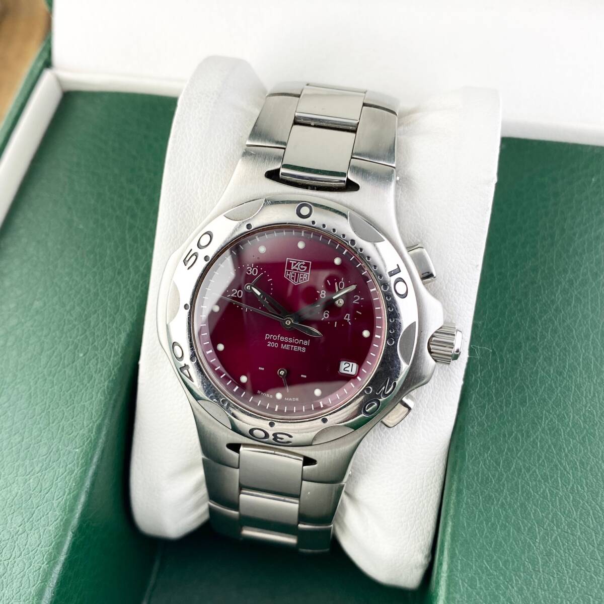 【1円箱付】TAG HEUER タグ ホイヤー 腕時(shí)計(jì) メンズ CL1213 クロノグラフ ワインレッド文字盤 プロフェッショナル デイト 可動(dòng)品