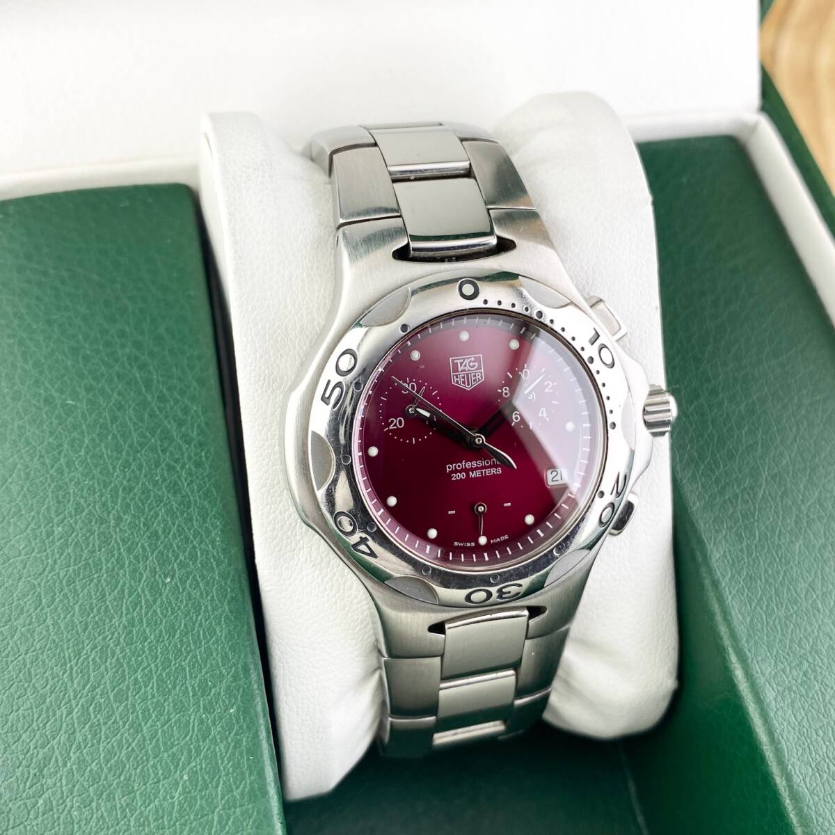 【1円箱付】TAG HEUER タグ ホイヤー 腕時(shí)計(jì) メンズ CL1213 クロノグラフ ワインレッド文字盤 プロフェッショナル デイト 可動(dòng)品