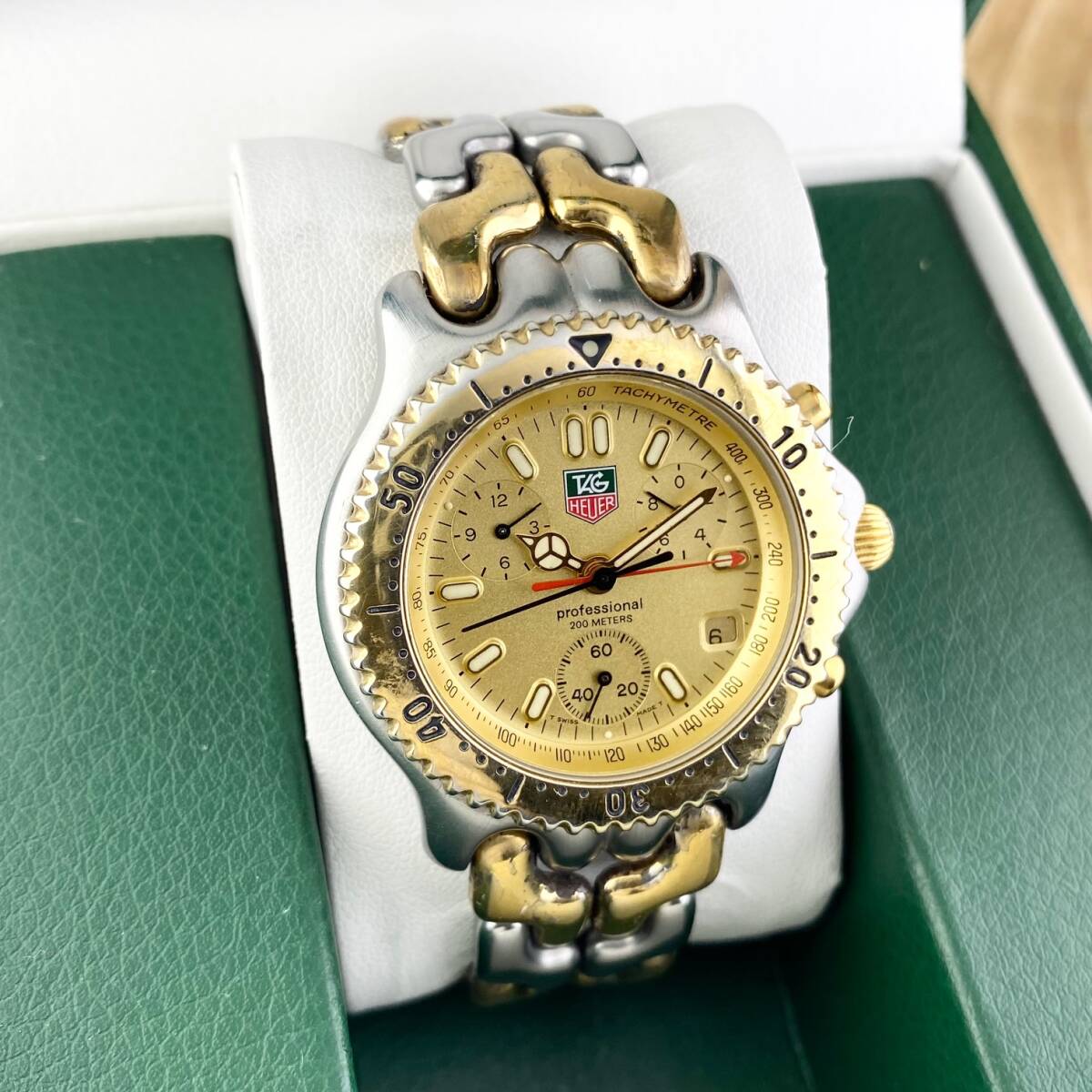 【1円?】TAG HEUER タグ ホイヤー 腕時計 メンズ CG1121 セル クロノグラフ ゴールド文字盤 プロフェッショナル 200m デイト 可動品