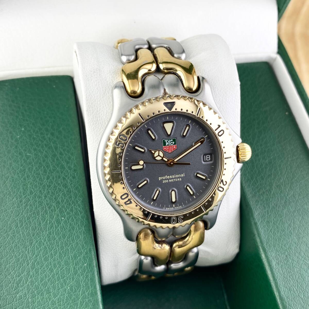 【1円?】TAG HEUER タグ ホイヤー 腕時(shí)計(jì) メンズ S95.206 セル グレー系文字盤 ゴールド プロフェッショナル デイト 可動(dòng)品