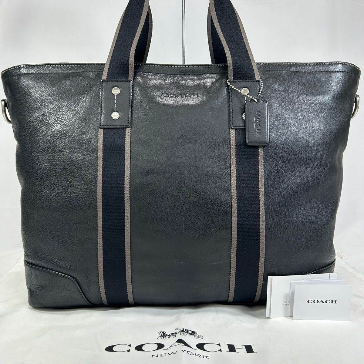 【入手困難/極美品】定価7萬円 コーチ COACH ヘリテージ 2way ビジネスバッグ ブリーフケース ハンドバッグ A4可 大容量 レザー メンズ 黒