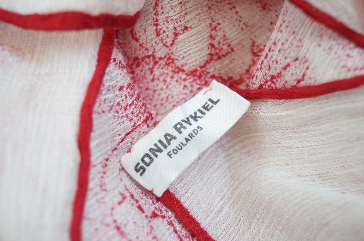 ★送料無料！SONIA RYKIEL(ソニア リキエル) *花柄模様シルクストール スカーフ　赤×白*古著のgplus広島 2505t3　