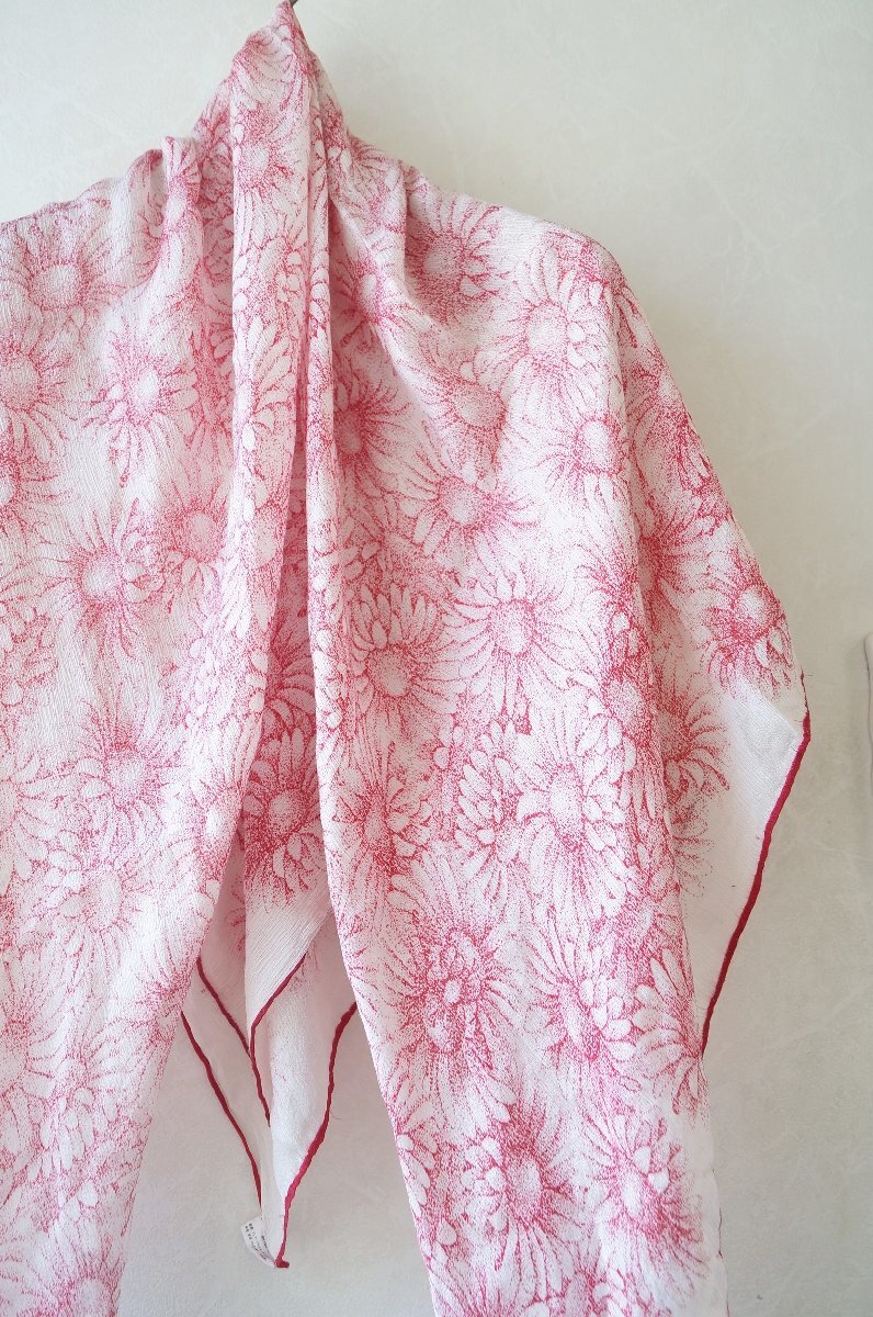 ★送料無料！SONIA RYKIEL(ソニア リキエル) *花柄模様シルクストール スカーフ　赤×白*古著のgplus広島 2505t3　