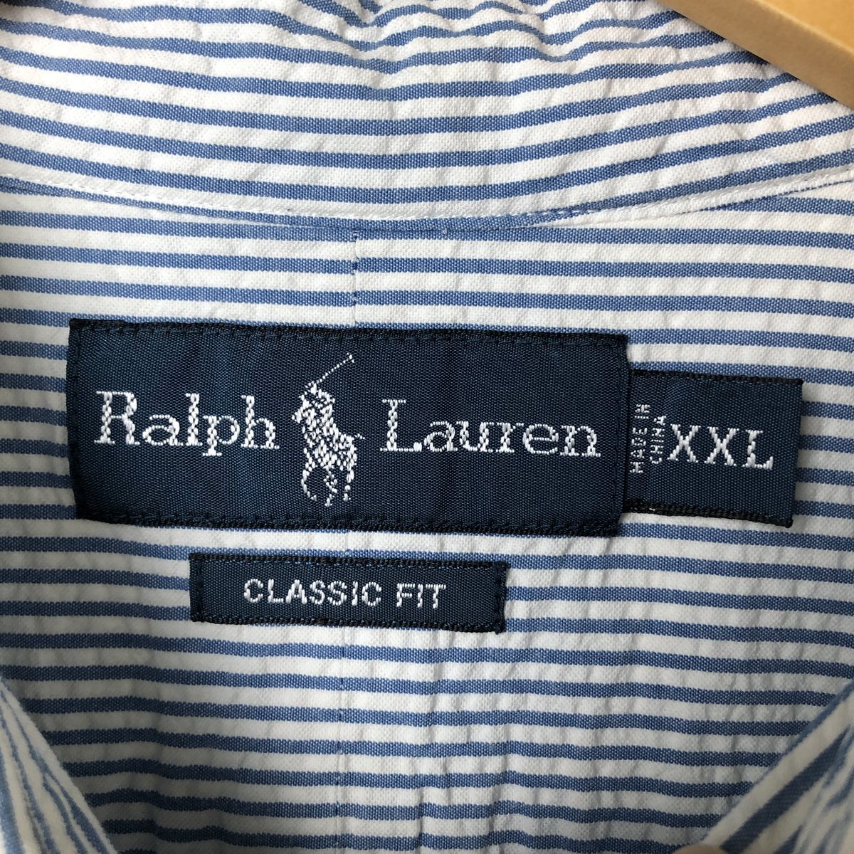 古著 ラルフローレン Ralph Lauren CLASSIC FIT シアサッカー 半袖 ボタンダウン ストライプシャツ メンズXXL相當(dāng) /eaa551864