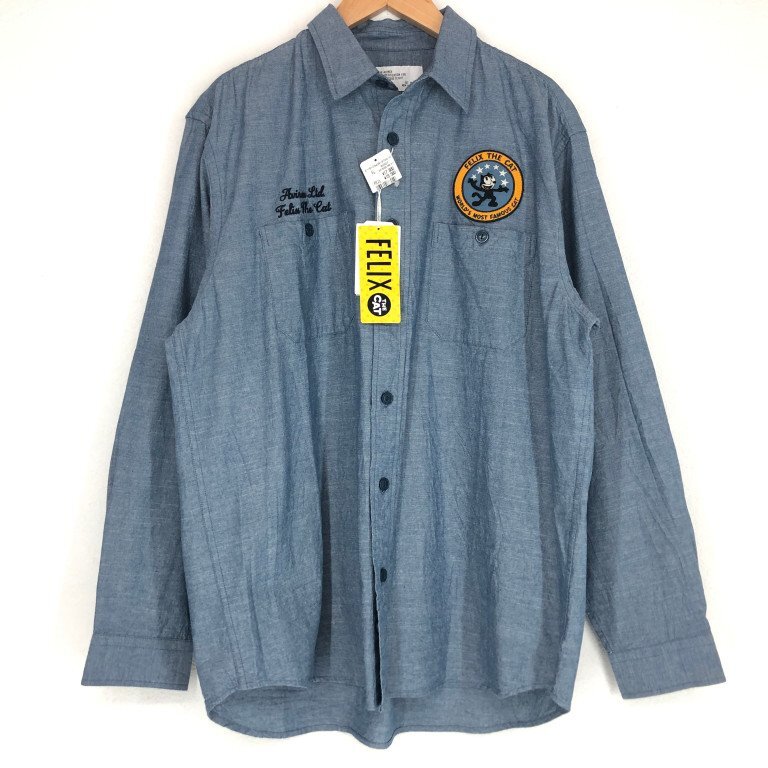 AVIREX × FELIX タグ付き アヴィレックス フィリックス 長袖 シャンブレーシャツ SIZE: XL ブルー MH632025051202