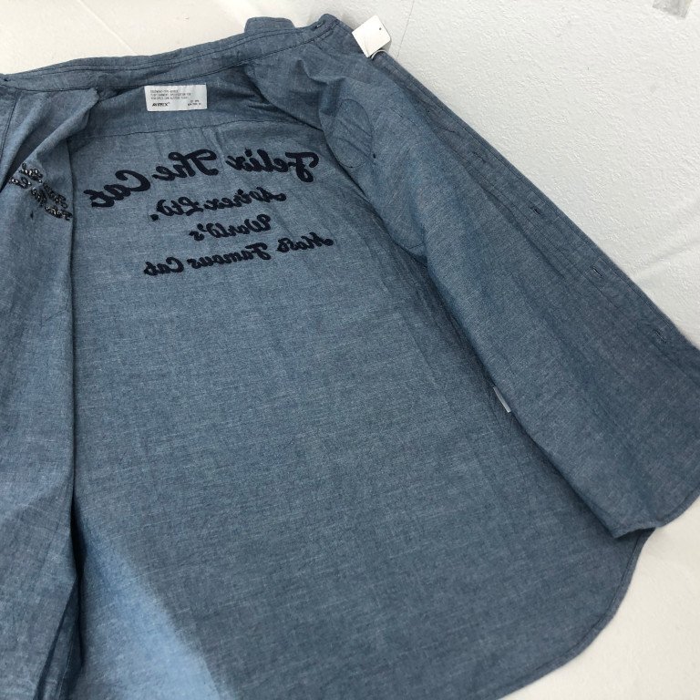 AVIREX × FELIX タグ付き アヴィレックス フィリックス 長袖 シャンブレーシャツ SIZE: XL ブルー MH632025051202