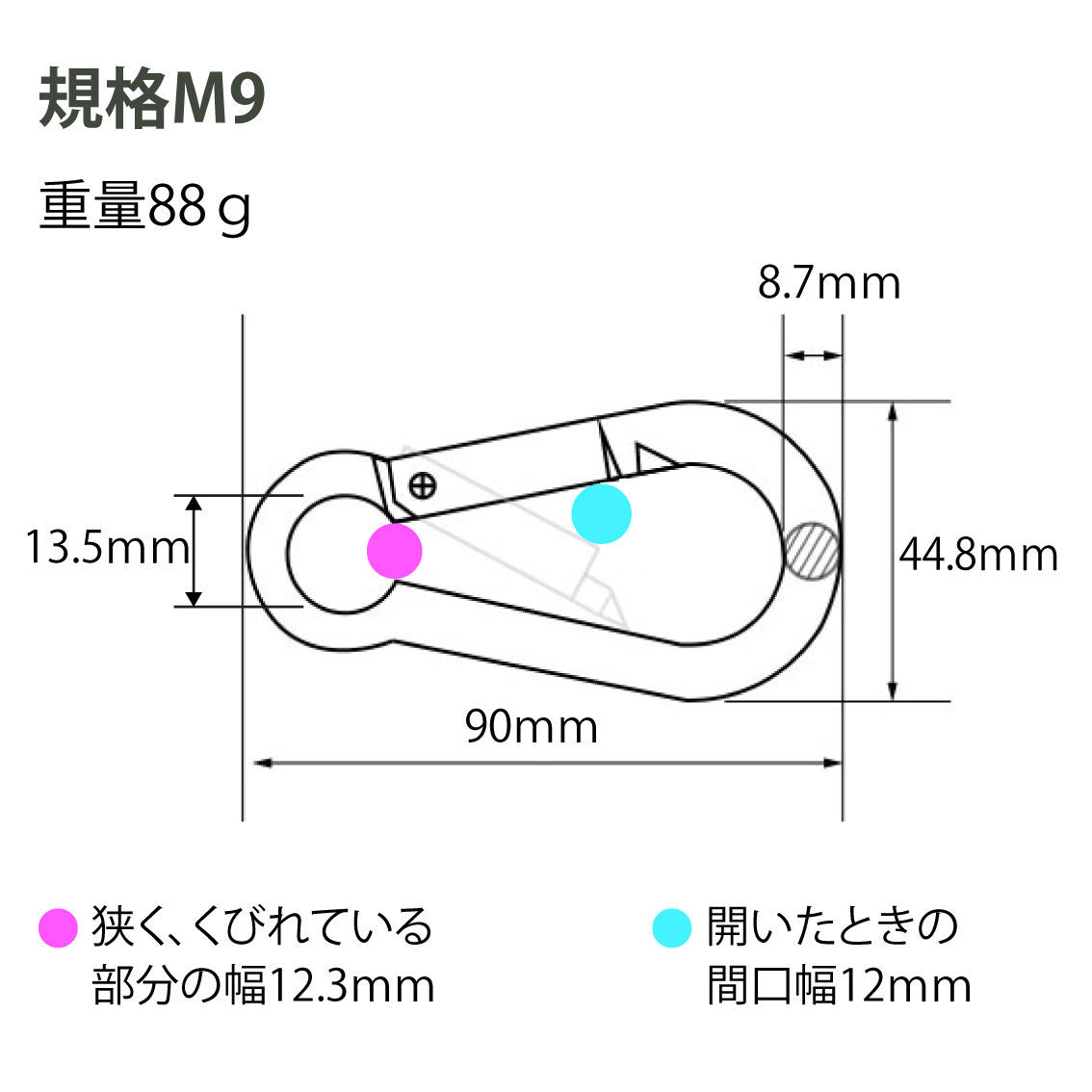 ９０ｍｍ　ステンレス製カラビナ　５個セット　スプリングフック　Ｍ９_画像2