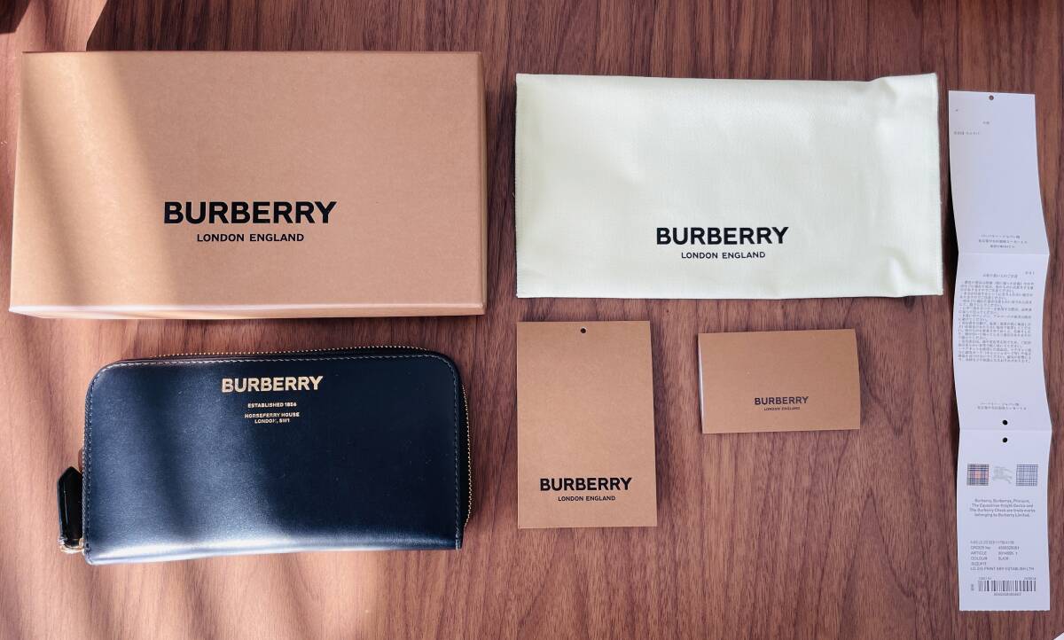 BURBERRY バーバリー 長財布 黒 ゴールド ラウンドファスナー カーフスキン 牛革 メンズ 箱 保存袋 8014695 中古 状態良好 送料無料_画像5