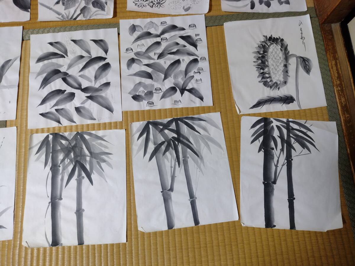 墨絵　水墨畫　絵畫　美術(shù)　植物　自然　風(fēng)景畫　花　送料無料　即決