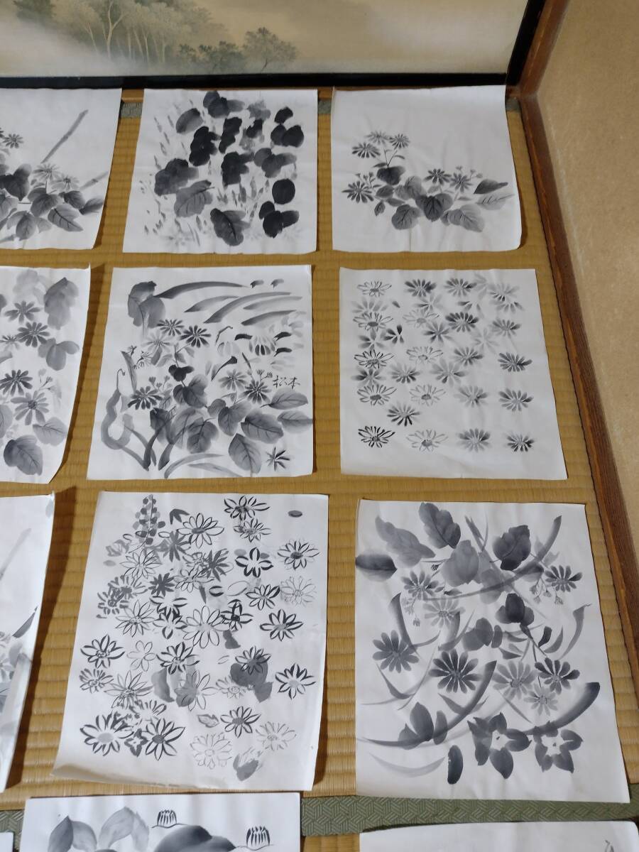 墨絵　水墨畫　絵畫　美術(shù)　植物　自然　風(fēng)景畫　花　送料無料　即決