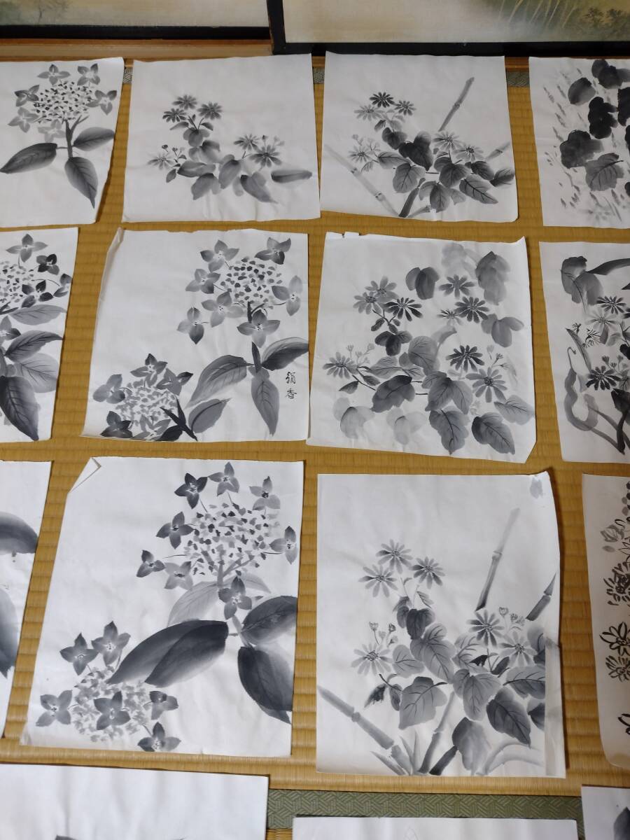 墨絵　水墨畫　絵畫　美術(shù)　植物　自然　風(fēng)景畫　花　送料無料　即決
