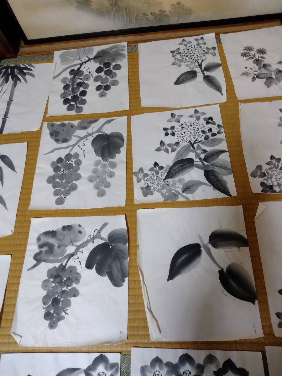 墨絵　水墨畫　絵畫　美術(shù)　植物　自然　風(fēng)景畫　花　送料無料　即決