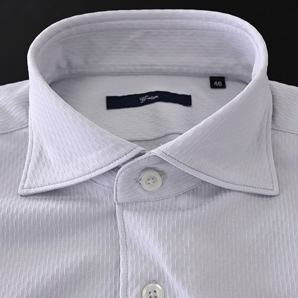 新品 ジーステージ エンボス ジャージー ワイドカラー シャツ 50(XL) 灰 【6-30606_3_50】 春夏 G-stage カジュアル ドレス ストレッチ