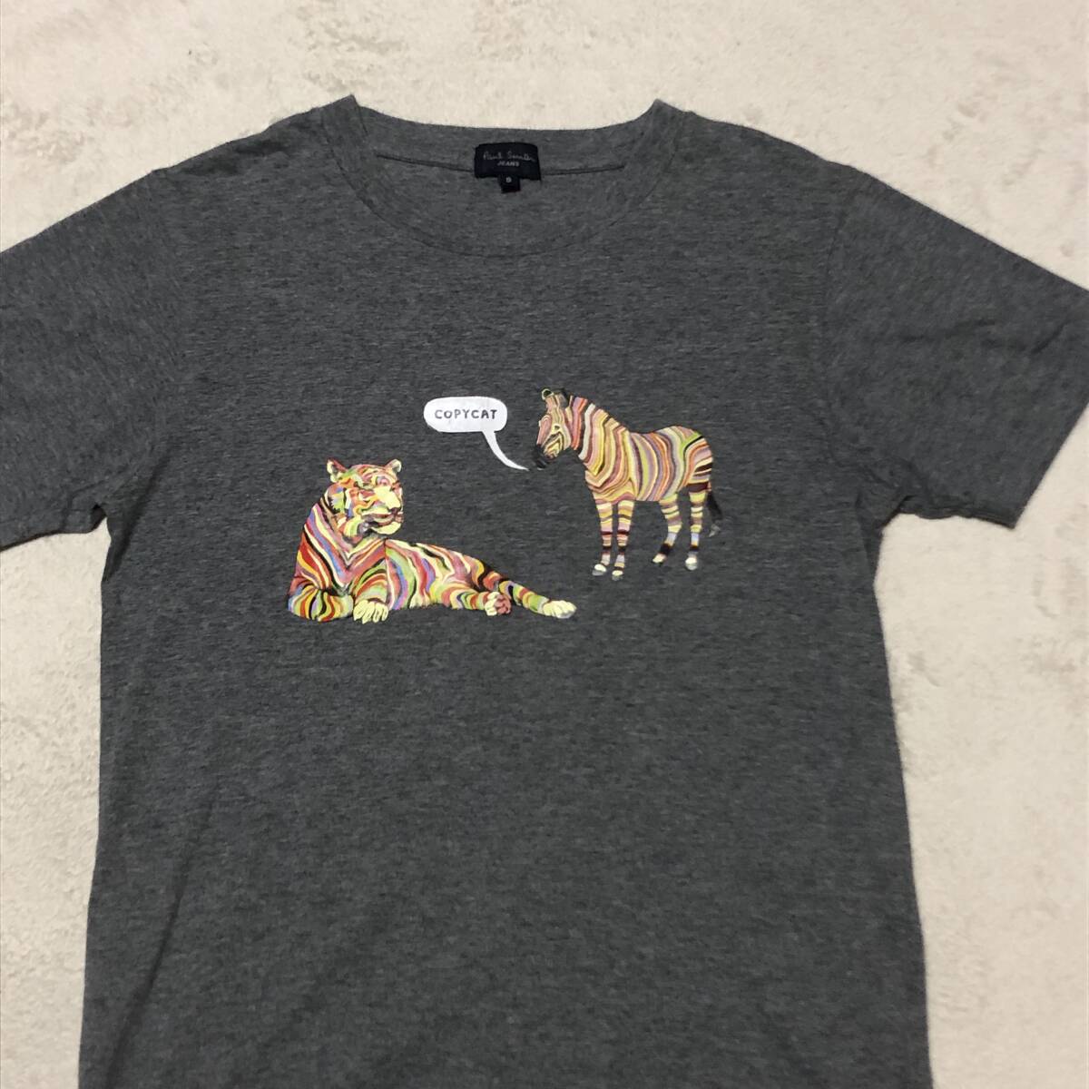 Paul Smith JEANS ポール スミス ジーンズ マルチストライプ虎シマウマプリント マルチカラー 半袖Tシャツ グレー Sサイズ