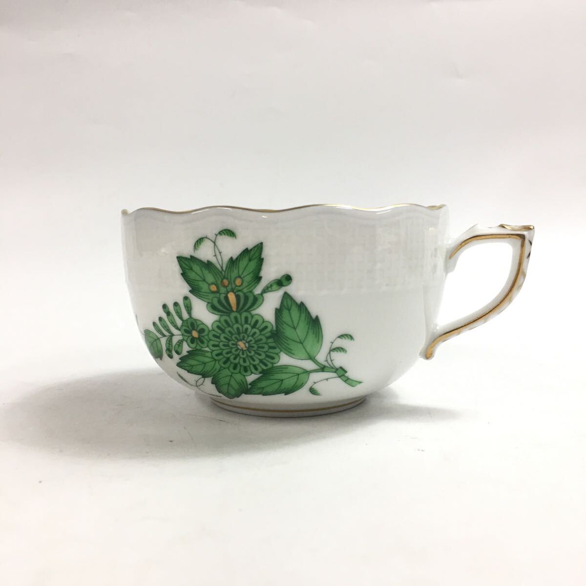 ★E12310【未使用保管品】HEREND ヘレンド/金彩/カップ&ソーサー/アポニーグリーン/1客/箱付
