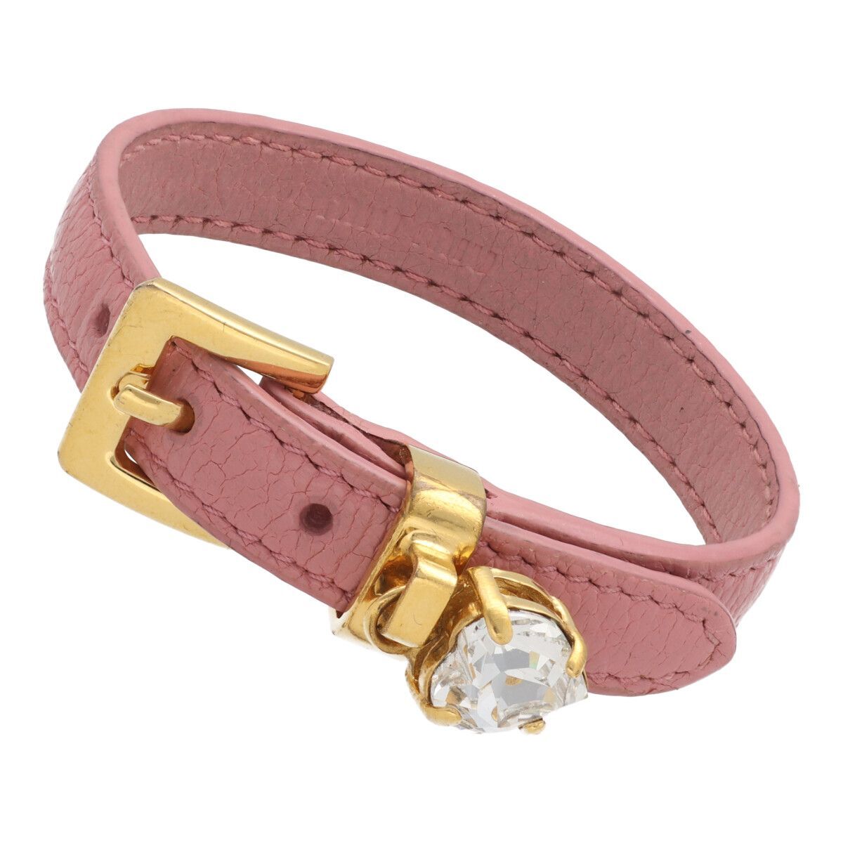 【中古】 MIU MIU ミュウミュウ ブレスレット レザーブレスレット ストーン レディース アクセサリー ピンク 25009752 UY