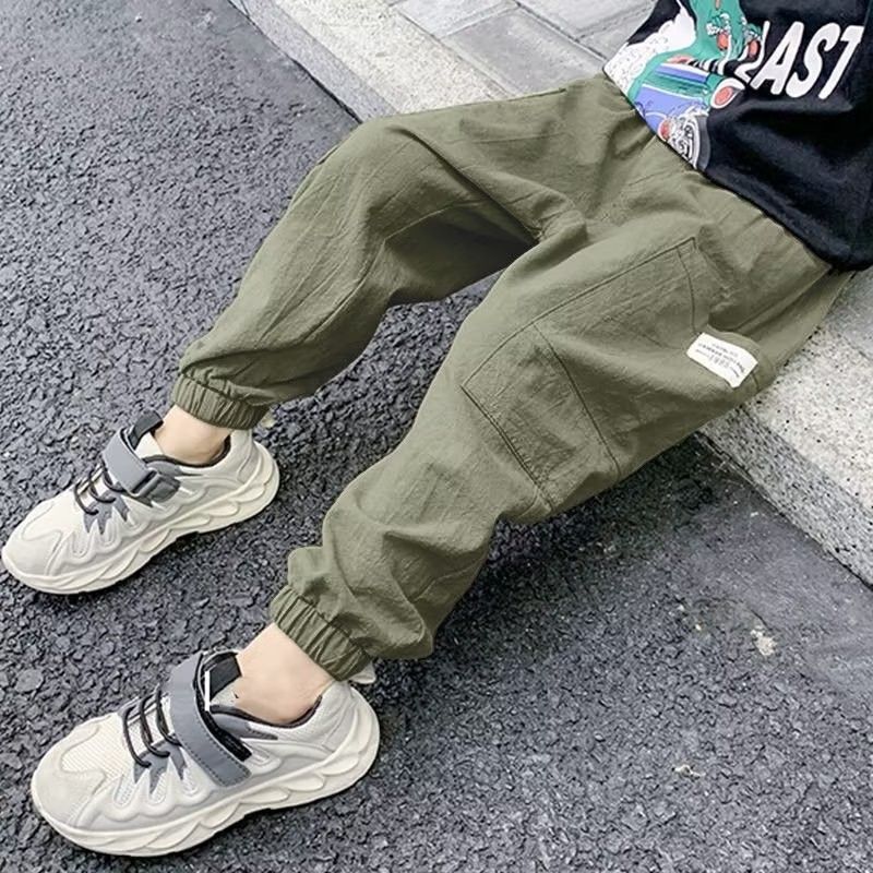 150　カジュアルパンツ 通學(xué) 裾リブパンツ 長(zhǎng)ズボン 子供服 パンツ キッズ 綿麻 麻 子供パンツ 薄手 男の子 カーゴパンツ