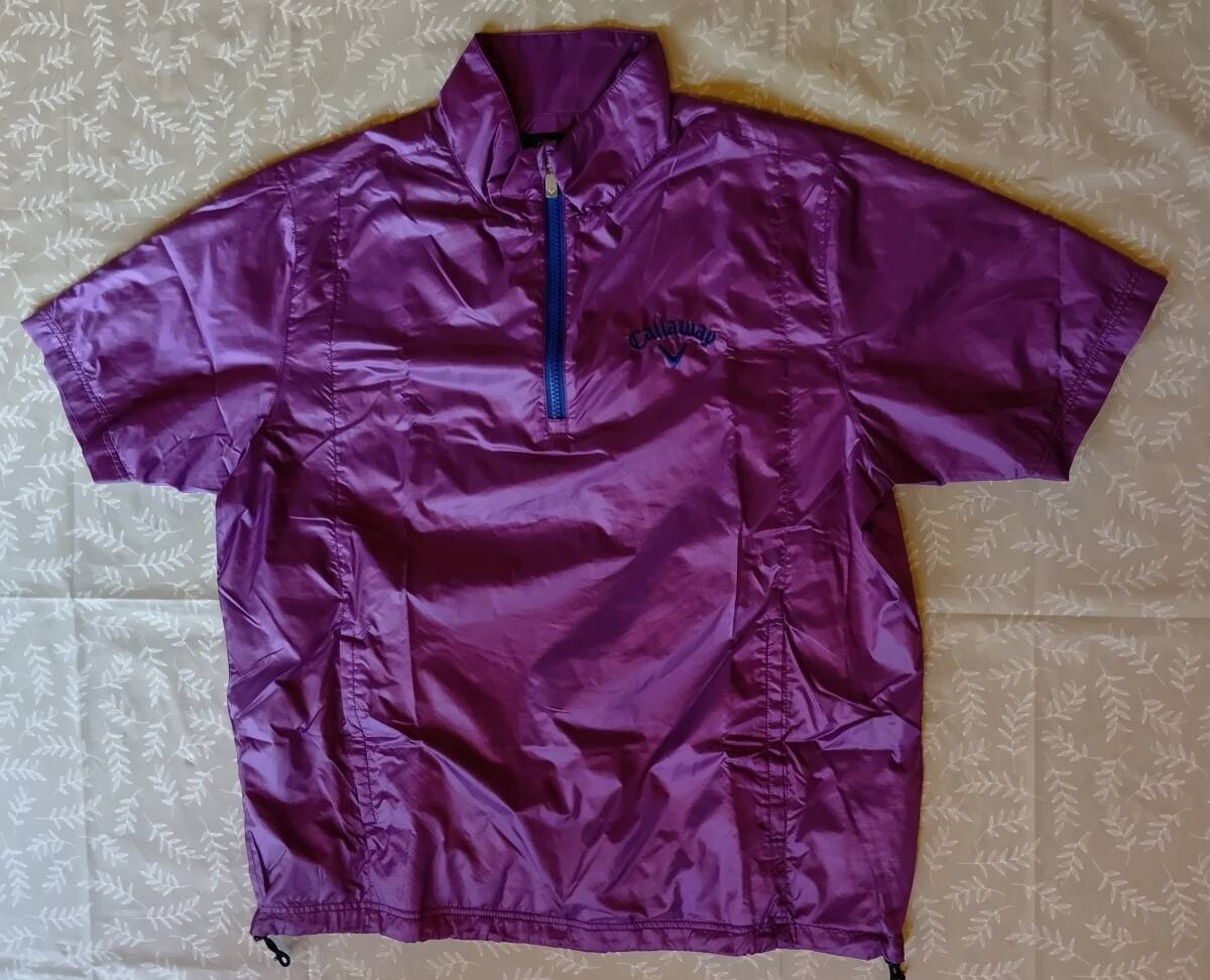美品！　キャロウェイ　半袖ウインドブレーカー　サイズＭ　里メッシュ生地　ハーフジップ　光沢パープル　裾幅調節(jié)機能　薄くて軽い?