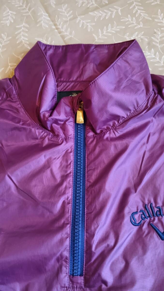 美品！　キャロウェイ　半袖ウインドブレーカー　サイズＭ　里メッシュ生地　ハーフジップ　光沢パープル　裾幅調節(jié)機能　薄くて軽い?