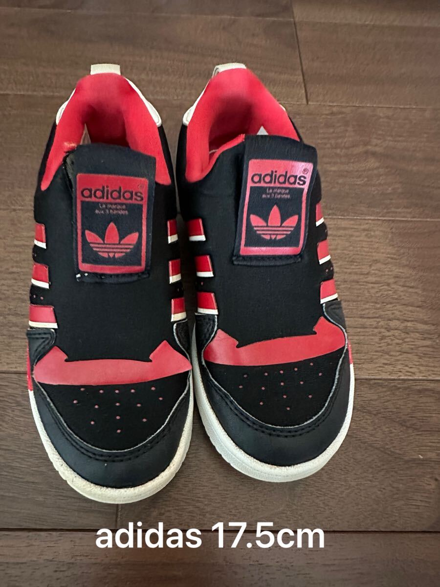  送料無料　adidas アディダス 17cm 17.5cm ライバルリー ロー キッズ　スニーカー　スリッポン　ブラック　レッド　 子供用靴