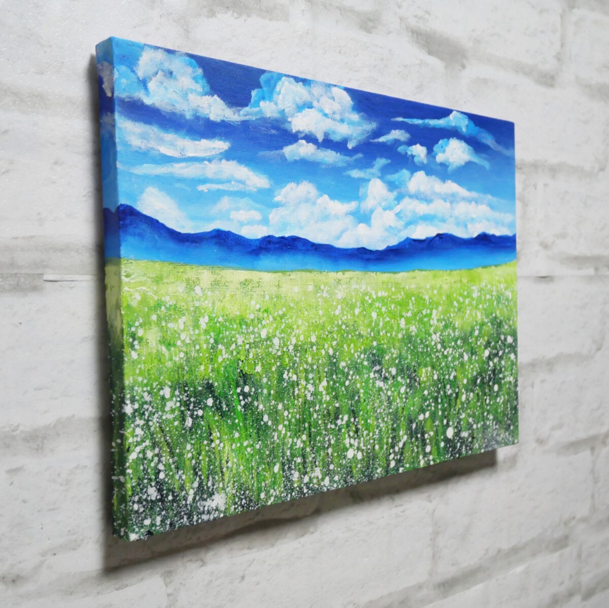 油絵 油彩 油彩画 絵 絵画 【草原に咲く白い花】_画像3