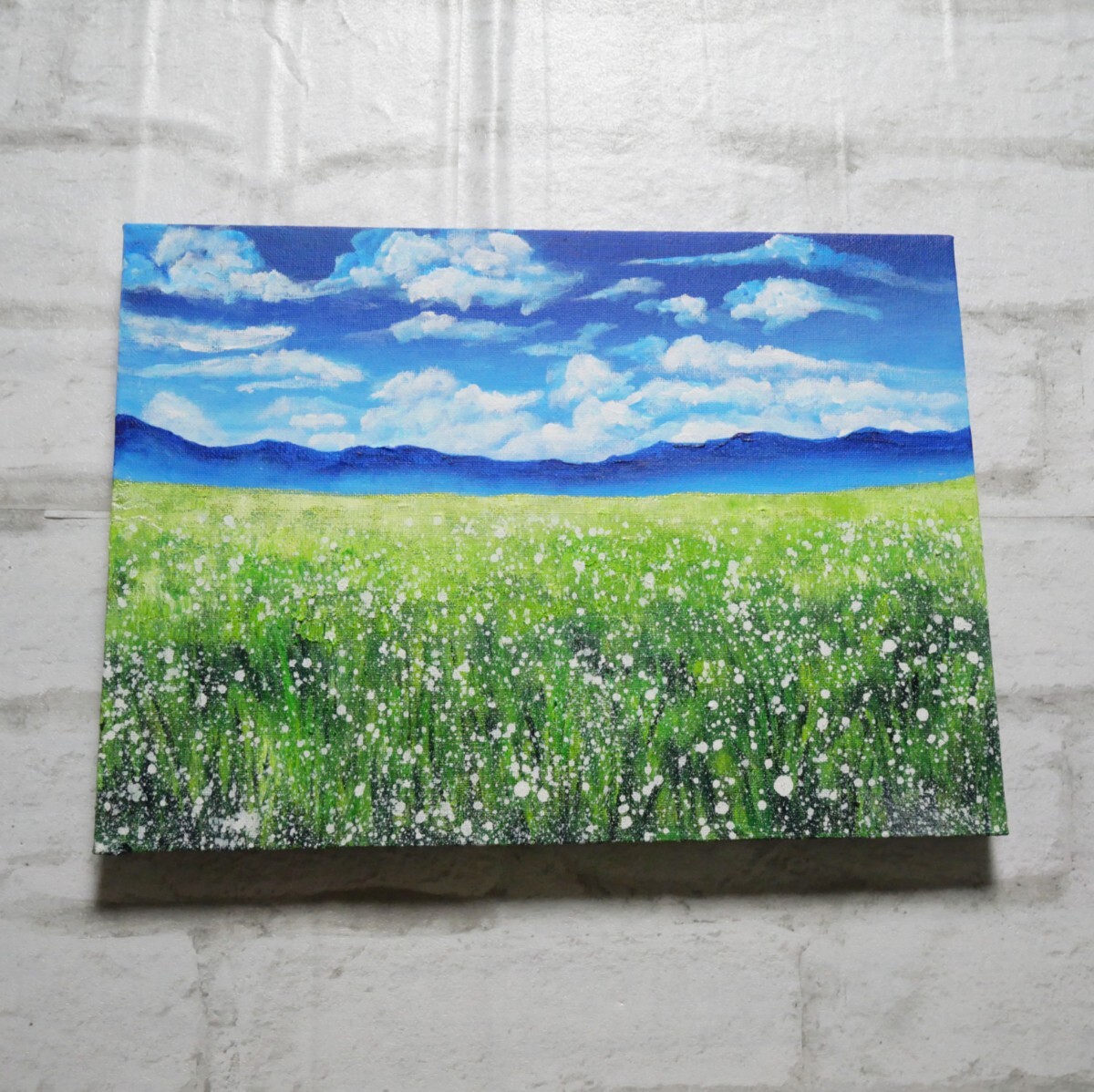 油絵 油彩 油彩画 絵 絵画 【草原に咲く白い花】_画像5