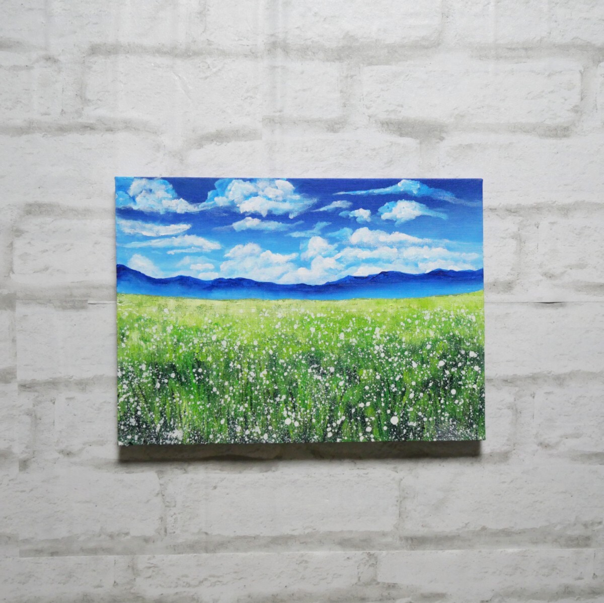 油絵 油彩 油彩画 絵 絵画 【草原に咲く白い花】_画像6