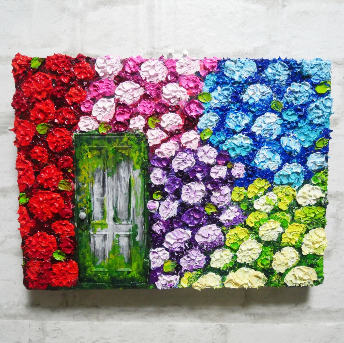 油絵 油彩 油彩画 絵画 絵【扉の先の紫陽花の階段】 自然・風景画