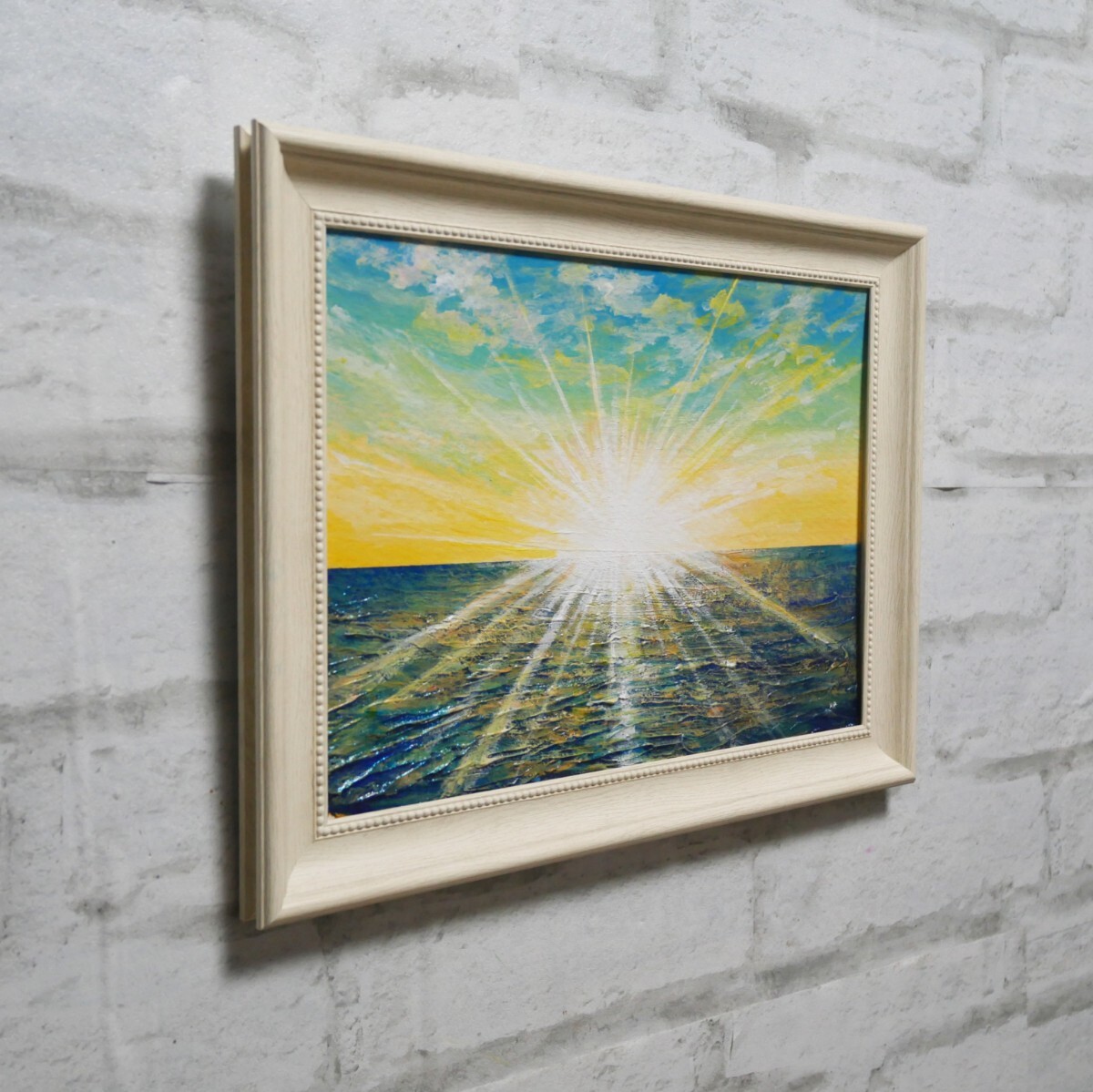 油絵 油彩 油彩画 絵 絵画【朝日の海】_画像3