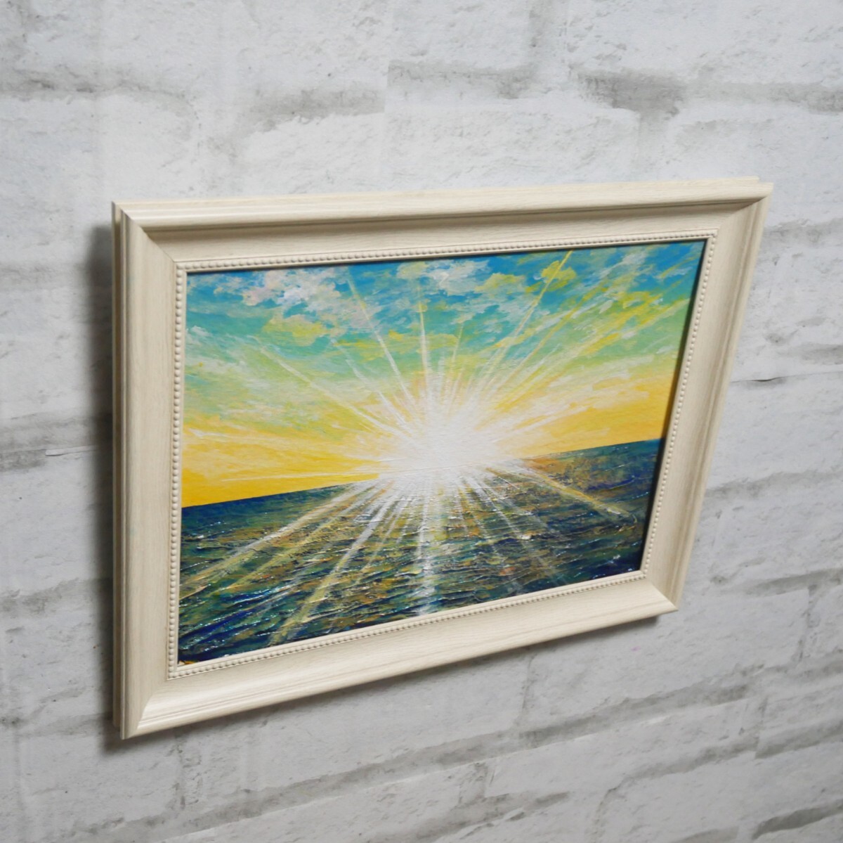 油絵 油彩 油彩画 絵 絵画【朝日の海】_画像4