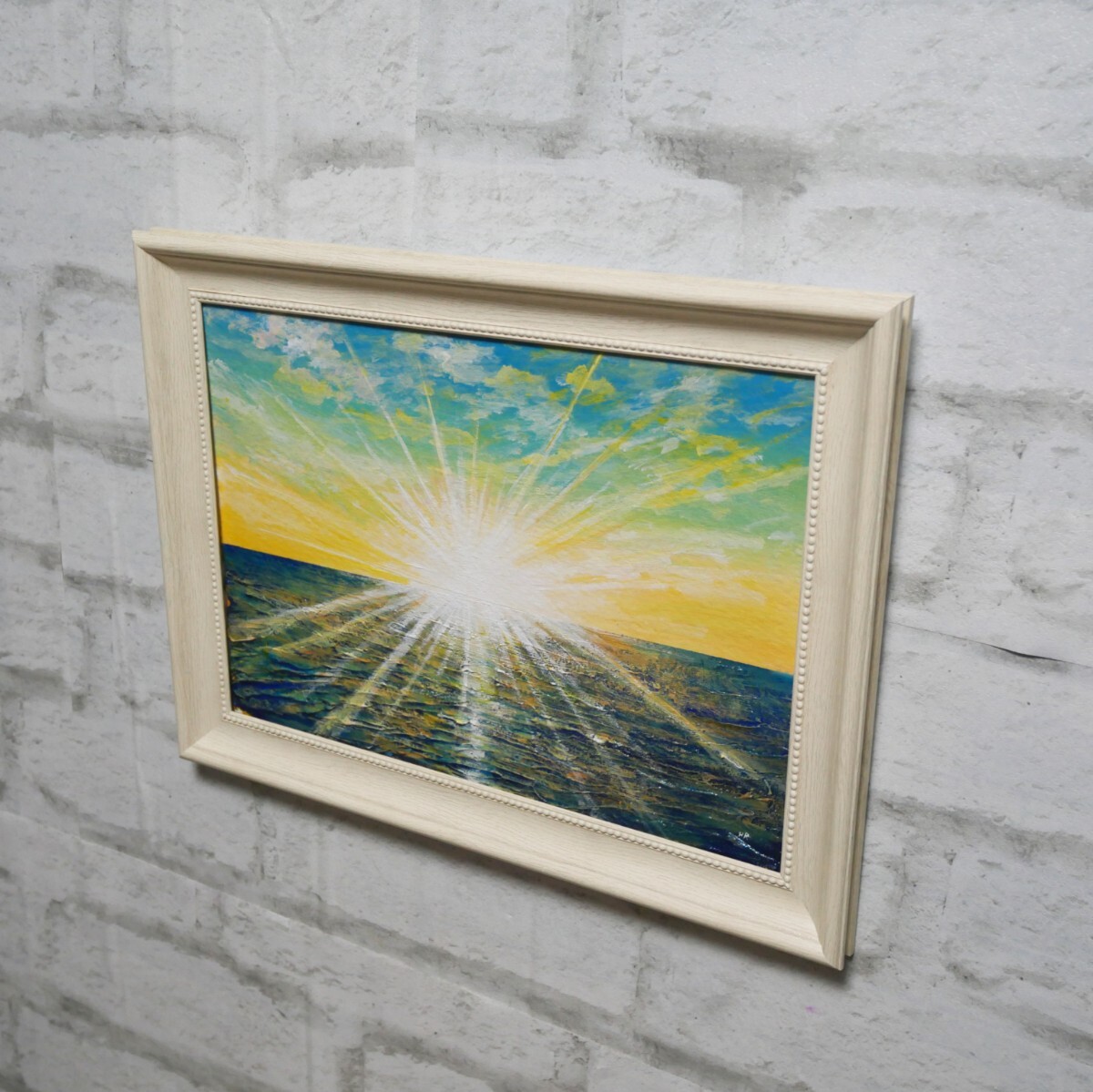 油絵 油彩 油彩画 絵 絵画【朝日の海】_画像5