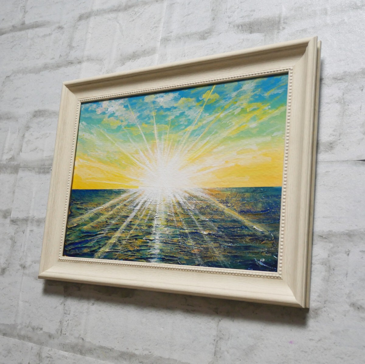 油絵 油彩 油彩画 絵 絵画【朝日の海】_画像6