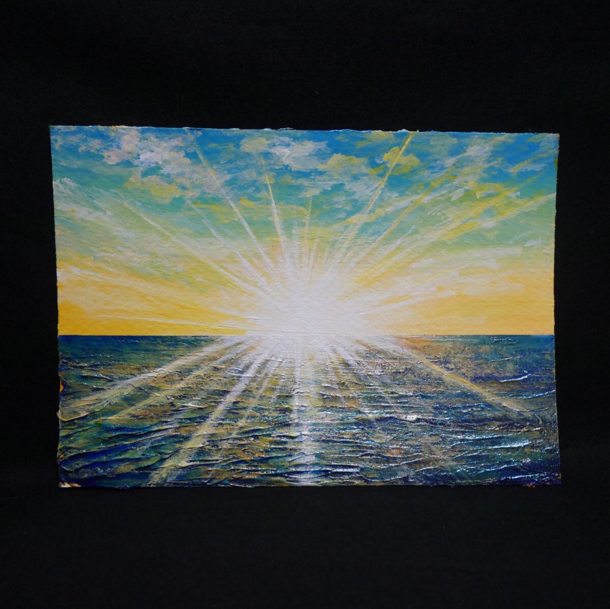 油絵 油彩 油彩画 絵 絵画【朝日の海】_画像7