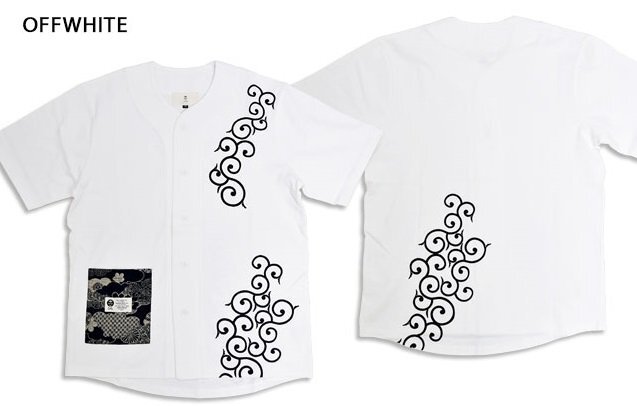 唐草のカットソー半袖ダボシャツ◆喜人 オフホワイト Lサイズ KJ-52402 和柄 和風 鯉口シャツ きじん