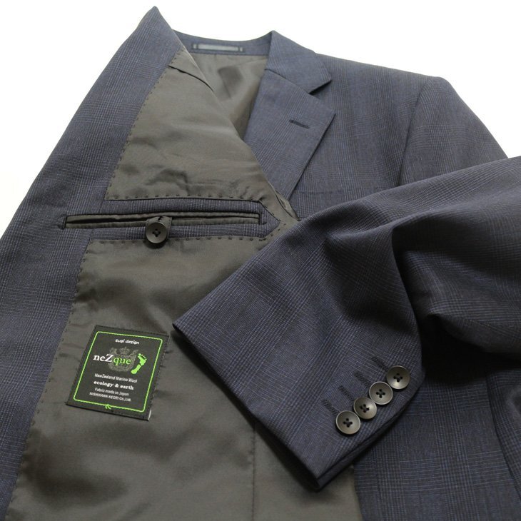 【1円開始】 男性 メンズ 25新作 新品 通年 西川毛織 ニュージーランド産 ウール100％ 濃紺チェック柄 2つボタン ビジネス スーツ AB6
