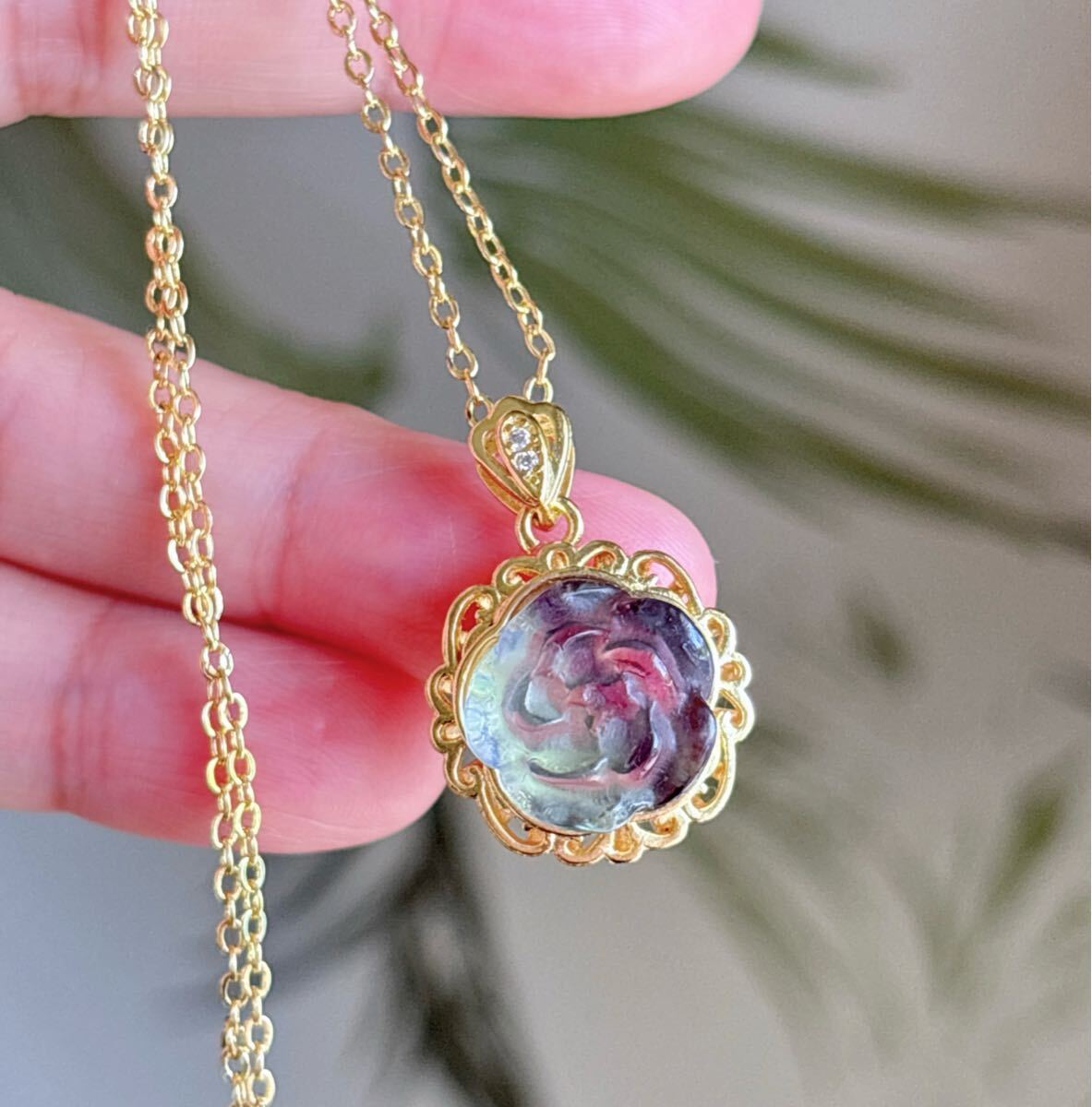 【天然石】レインボーフローライト 花のネックレス（A4604）_画像4