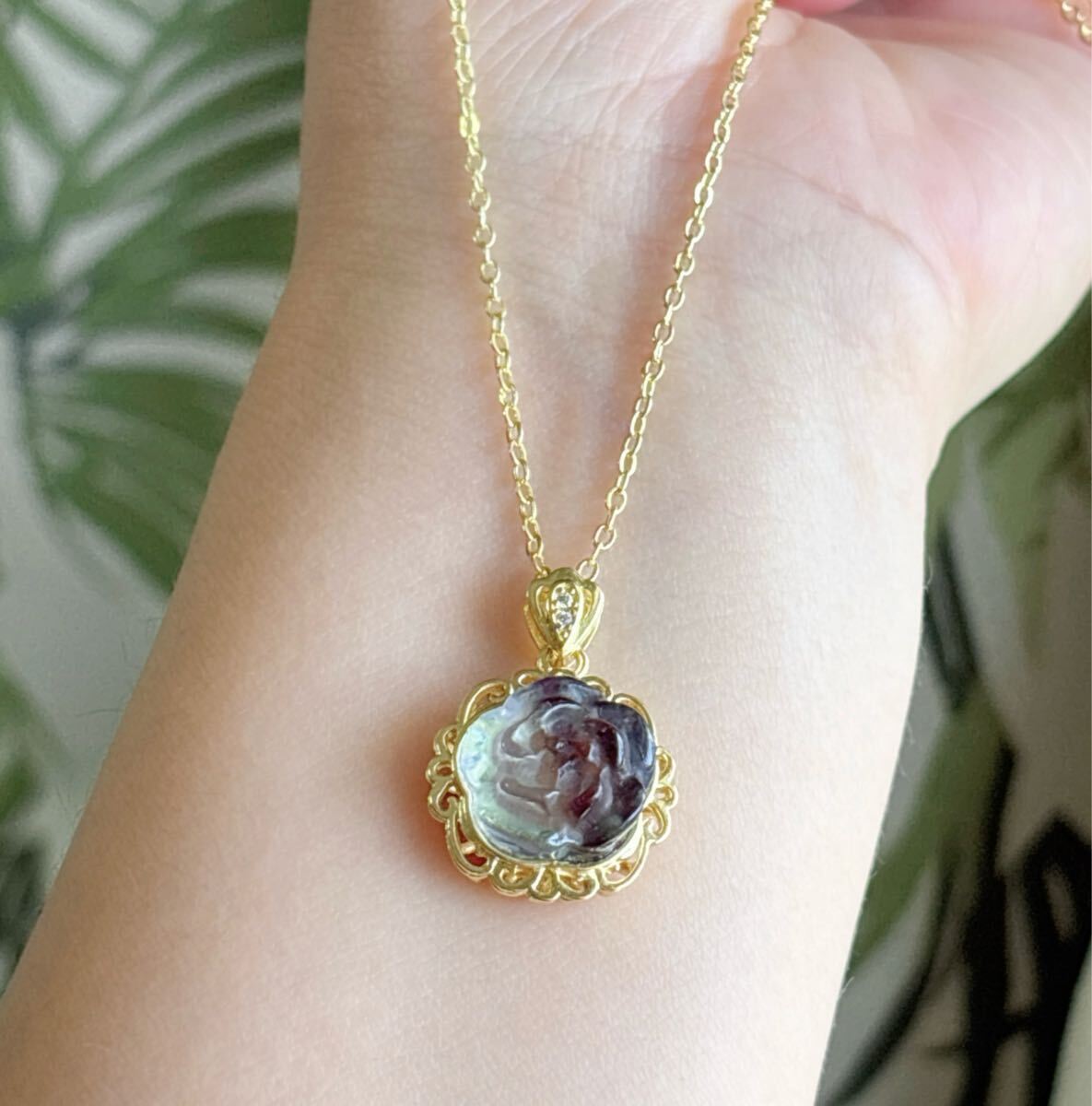 【天然石】レインボーフローライト 花のネックレス（A4604）_画像3